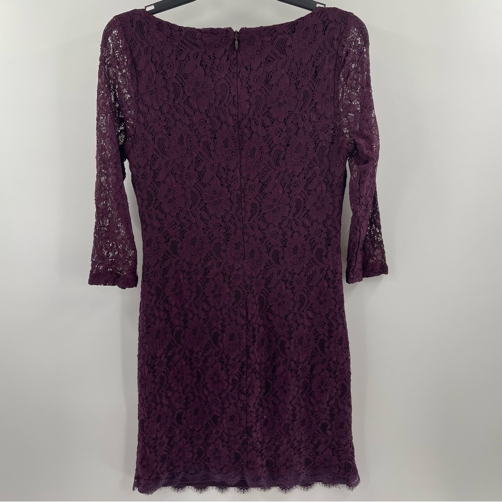 Dana Buchman Wine Colored Lace Lined Long Sleeve Mini Zip Back Scoop Neck Dress - Picture 6 of 10